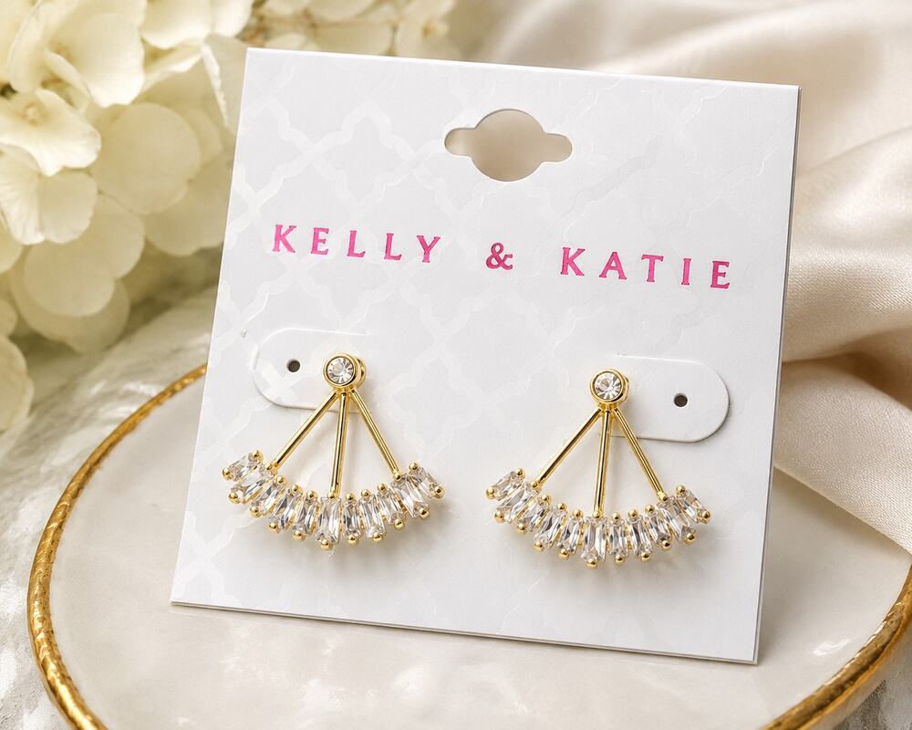 Kelly & Katie Gold Plated Rhinestone Ear Jacket Earrings Convertible Crystal NWT